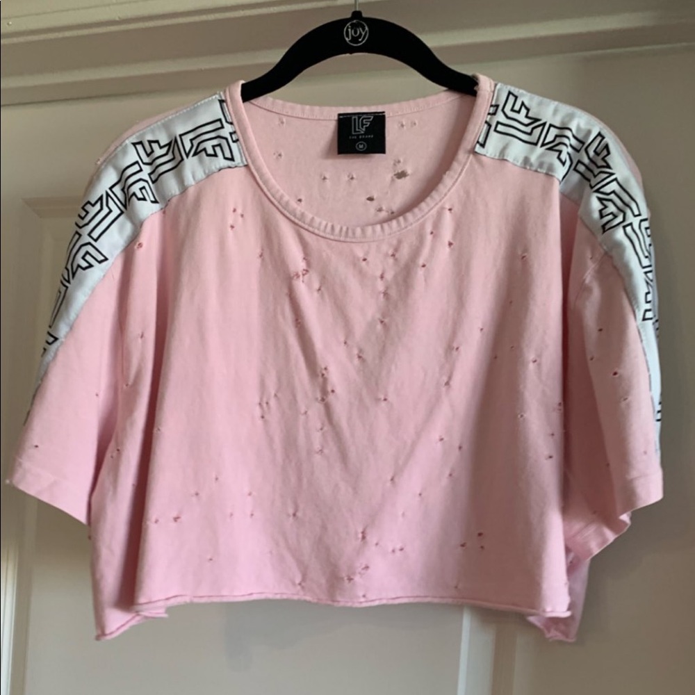 LF Carmar Pink Distressed Crop Top